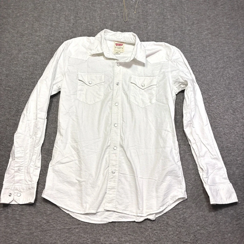 Levi's Western Shirt Mens M White Pearl Snap Button Long Sleeve Cotton
